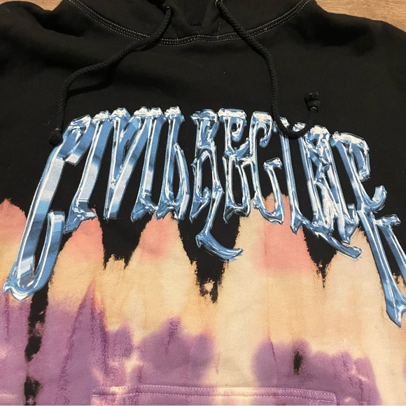 Civil Regime Hoodie Mens Large Black Floral Embroidered Rose Tie Dye Fleece - Picture 3 of 10